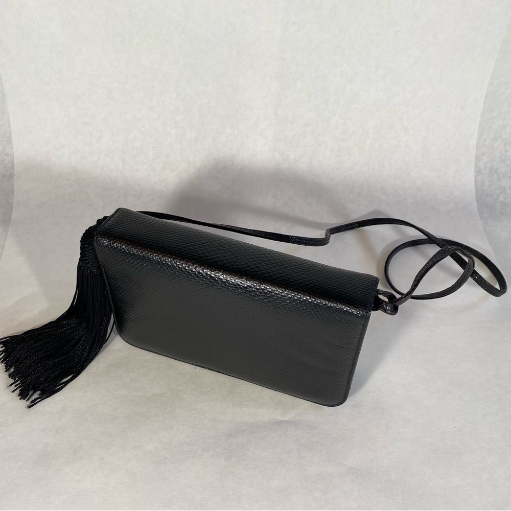 Judith Leiber small black snakeskin formal purse clutch